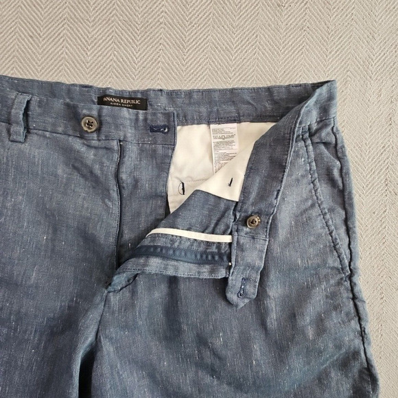 Banana Republic Aiden Shorts Men's 36 Blue Twill Linen Blend 9" Inseam EUC - Picture 8 of 13